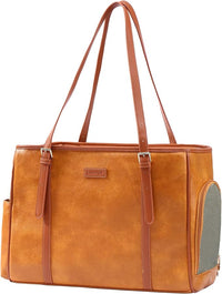 Fashion Dog Purse Pet Carrier Leather Bag for Small Dogs Cats Puppy, Portable Tote Bag Airline Approved Soft-Sided Carriers (Brown)