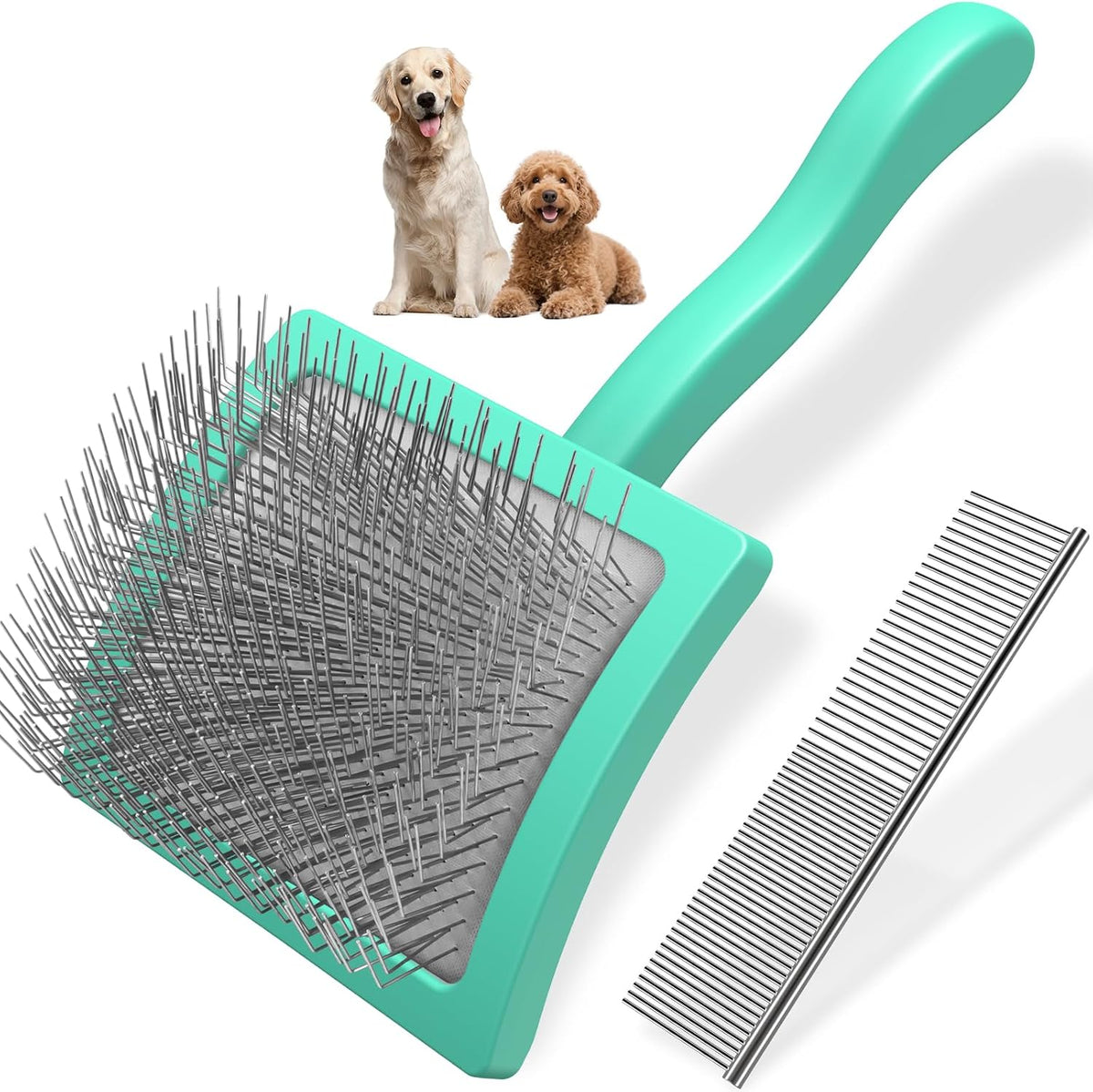 2PCS Slicker Brush for Dogs & Pet Comb - Cyan / Large