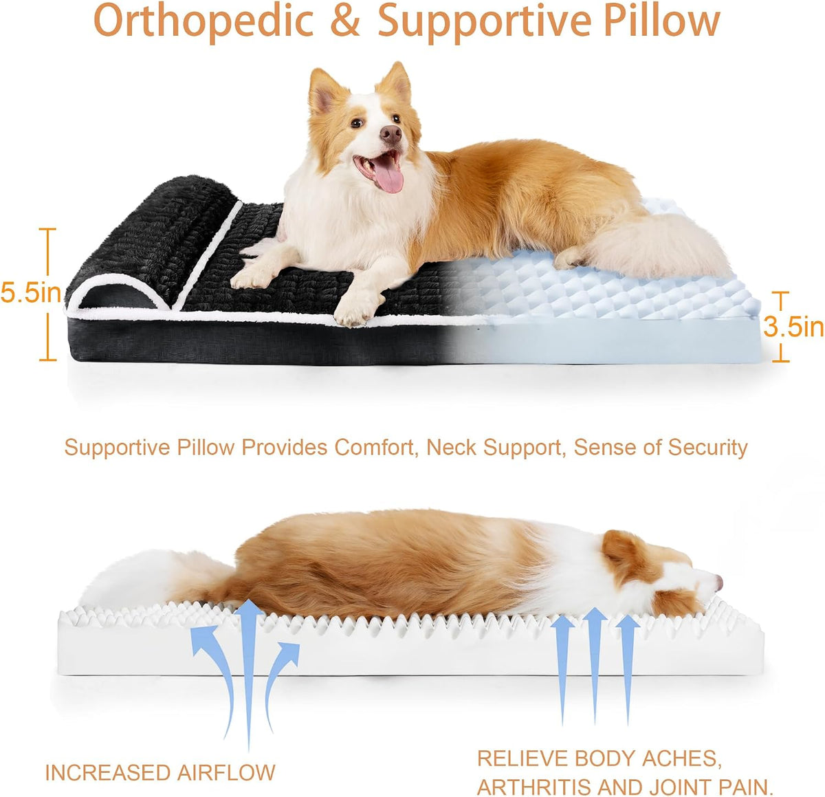 Orthopedic Large Dog Bed Pillow Pet Sofa Bed 36''X24'' Grey – Essentials for Dogs - Black / 30"L x 20"W x 3.5"Th - image 3