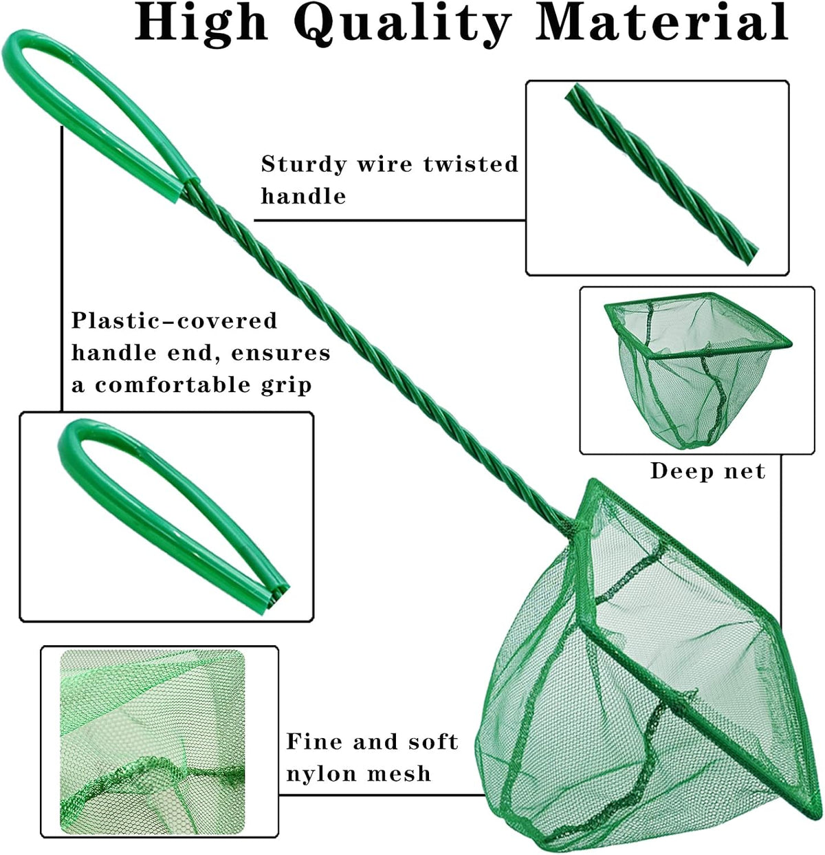 5 Pack Aquarium Fish Net, Multi-Size Fine Quick Fish Catch Nets Nylon Fishing Mesh Nets with Long - image 3