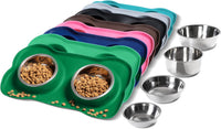 Hubulk Pet Dog Bowls 2 Stainless Steel Dog Bowl with No Spill - Hunter Green / Small