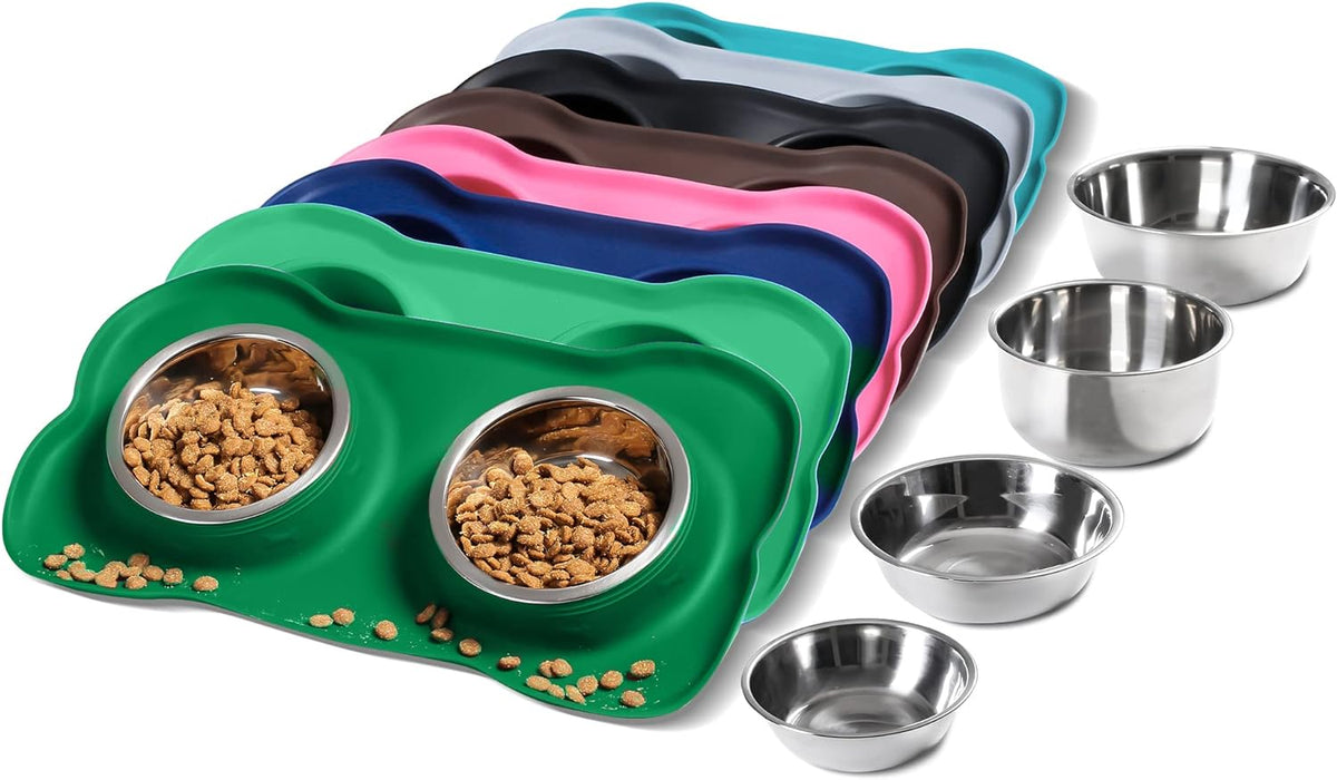 Hubulk Pet Dog Bowls 2 Stainless Steel Dog Bowl with No Spill - Hunter Green / Small