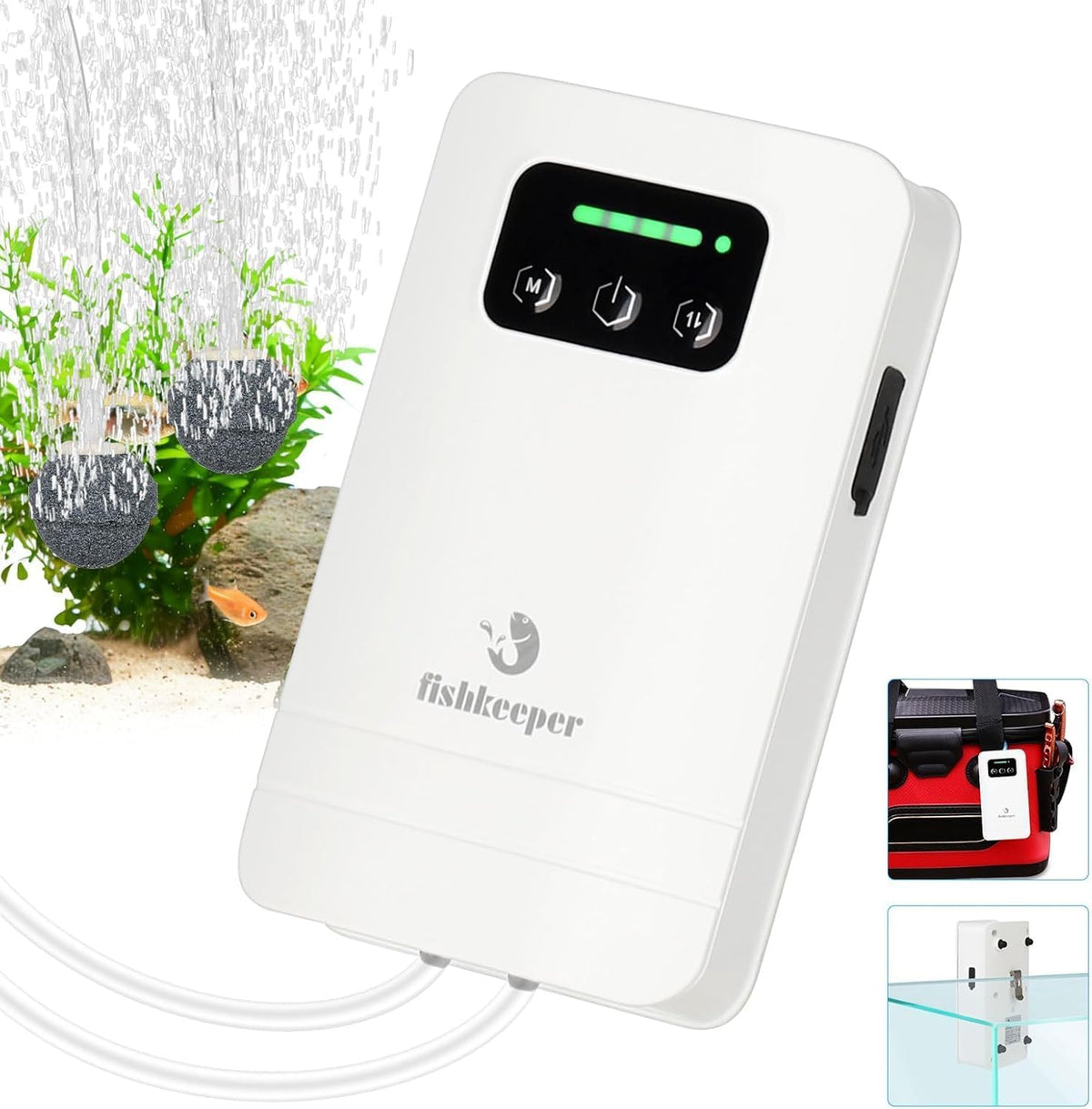 fishkeeper Battery Powered Aquarium Air Pump - M(4W-2600mAh for 5-125Gal)
