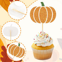 Adecortalk fall cupcake toppers, 48 glitter pumpkin, leaf and turkey picks in 8 designs - view 39