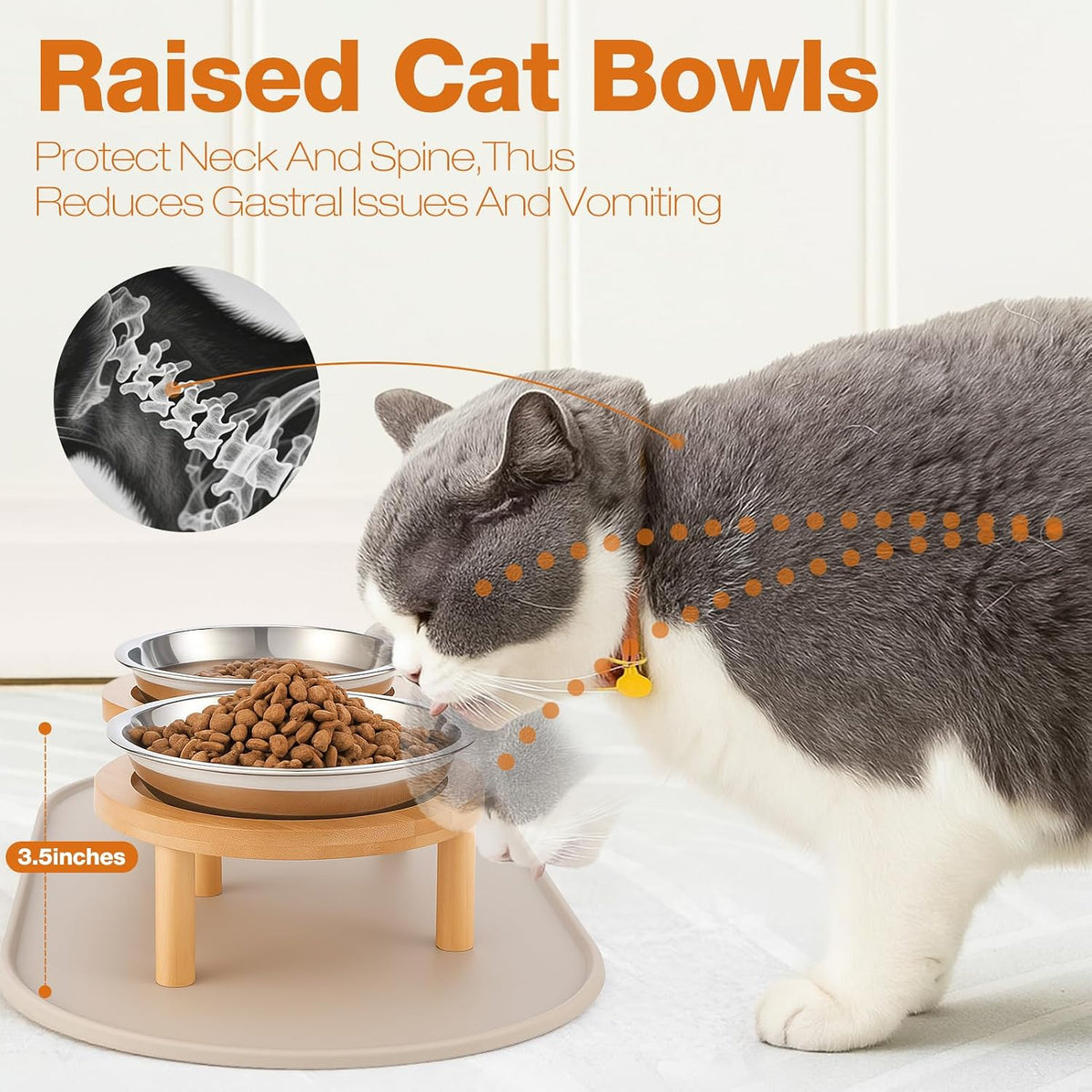 Elevated Cat Bowls with Food Mat - Bamboo - image 2