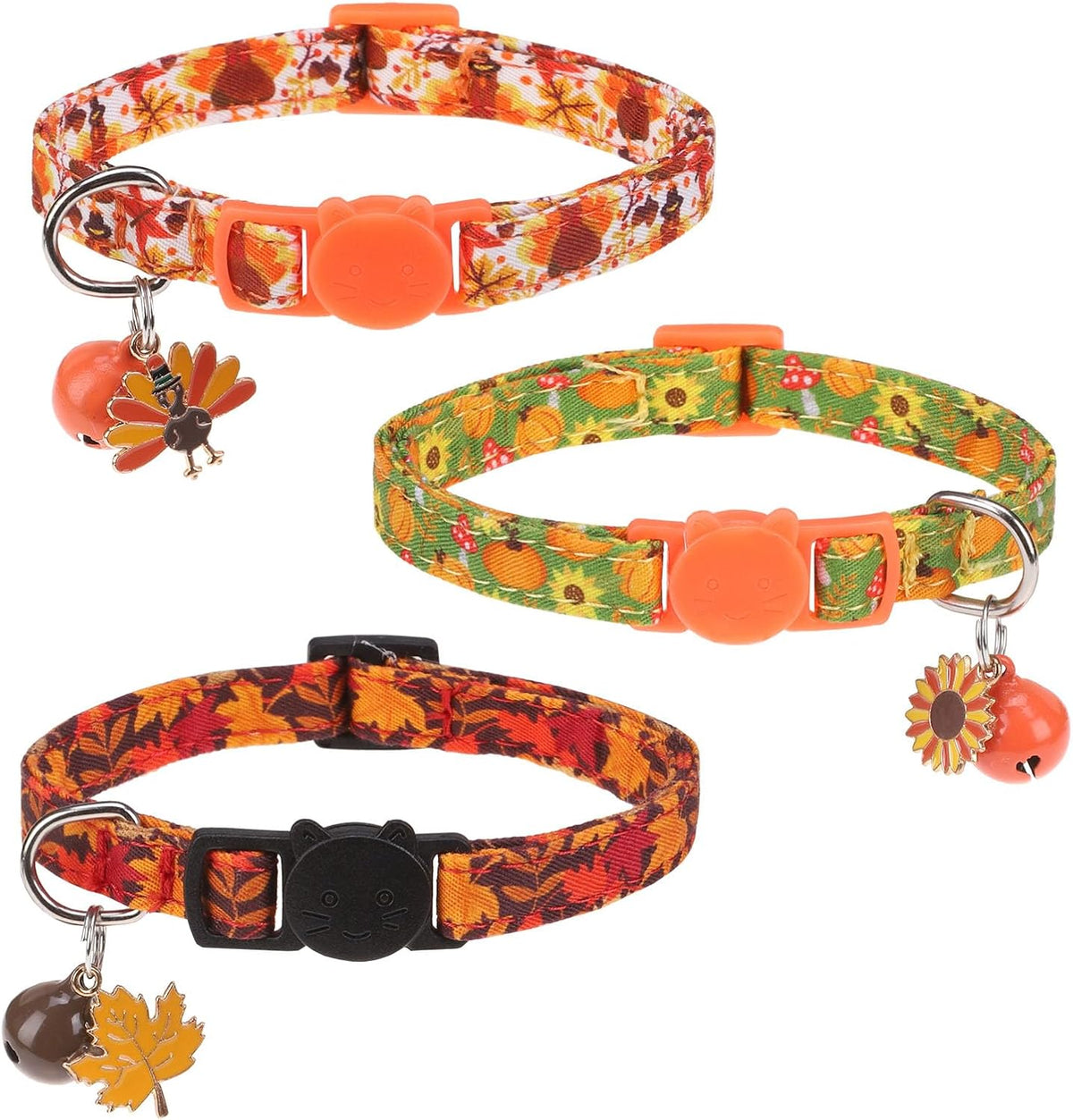 BINGPET Halloween Cat Collar Breakaway - Fall(Orange + Green + Black)
