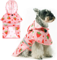Dog Raincoat Hooded Slicker Poncho with Leash Hole - S:10-15lbs / Strawberry Pink
