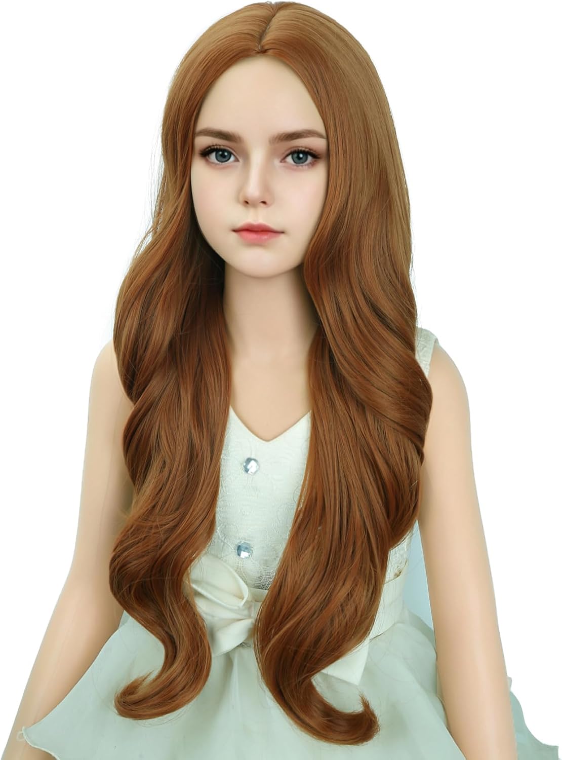 DUDUWIG long black wavy curly middle part wig for kids with wig cap - view 18