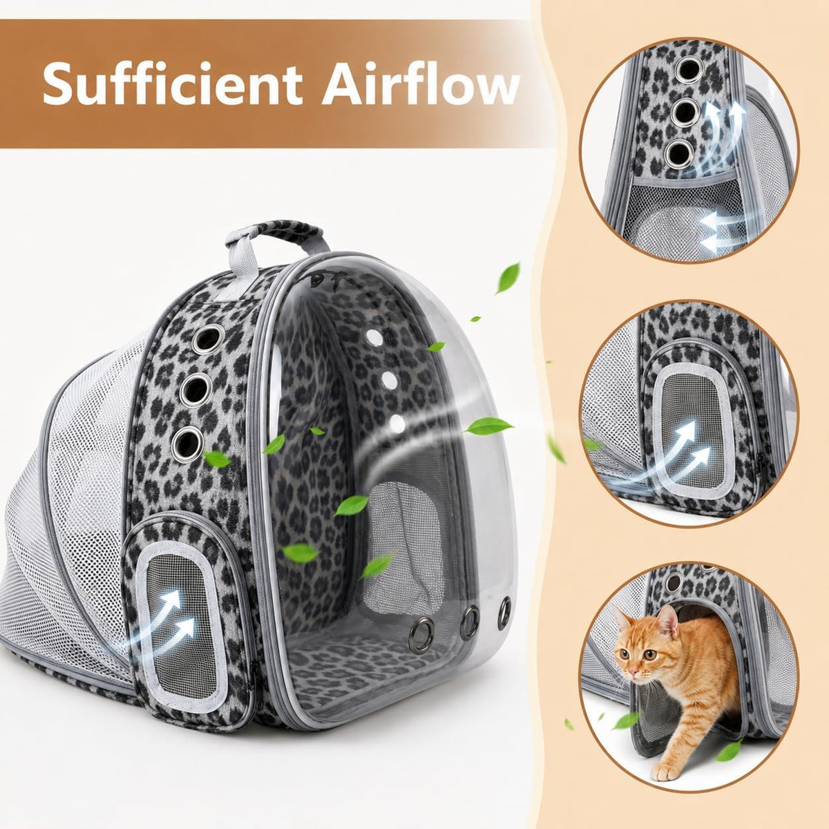 Expandable Cat Carrier Backpack with Bubble Window - Black and White Animal - image 4