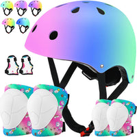 Toddler Kids Bike Helmet Set with Knee Elbow Pads - Pinkbluegreen/Colorful / Medium: 21.7"-22.8"/55-58cm