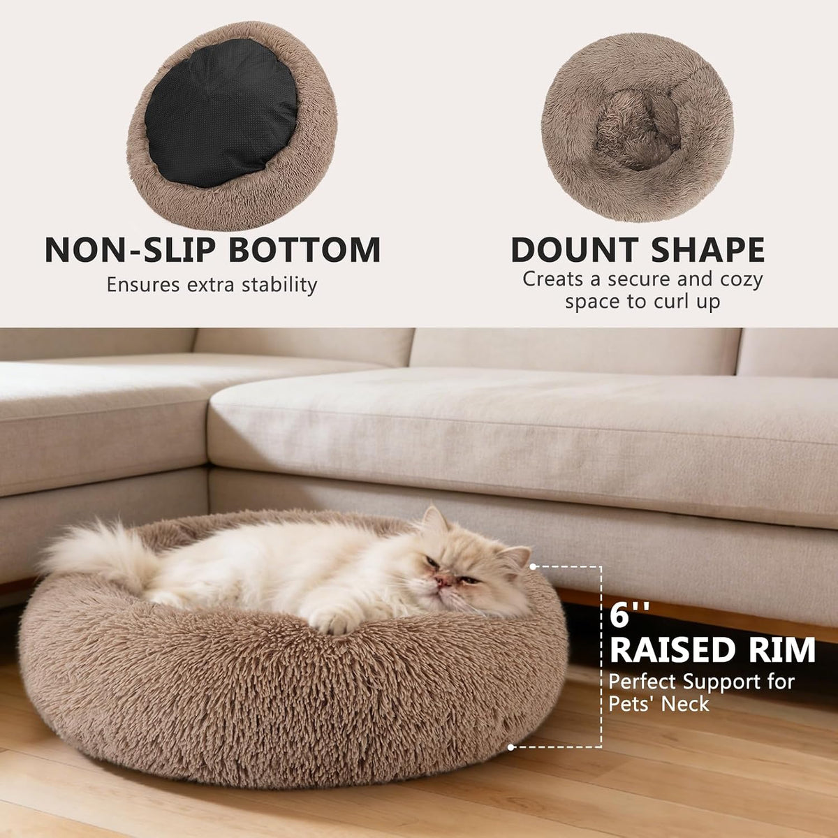 MIXJOY Orthopedic Dog Bed Comfortable Donut Cuddler Round Pet Beds - XS(20’’x 20’’) / Brown - image 2