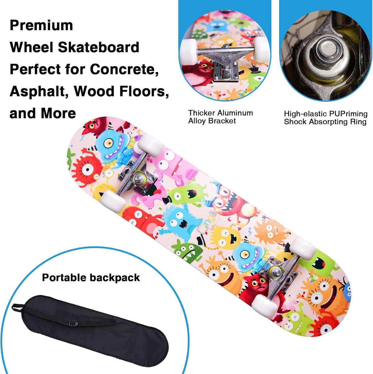 Skateboards for Beginners Kids Boys Girls and Adults, 31''x8'' - Little Monster - image 4