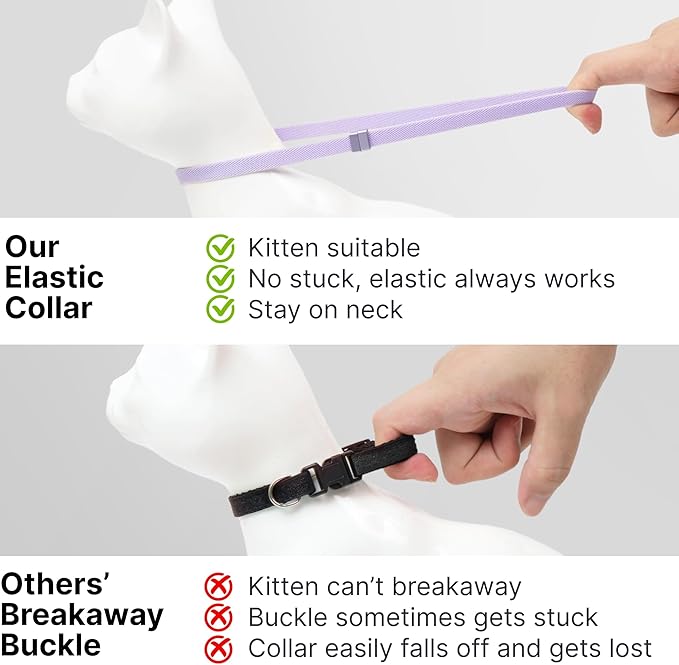 Safety Cat Collar - U.S. IDA Gold Awarding Design, Stretch Elastic Quick Release, Non Breakaway - Light Weight for Kitten, Neck Fit 5.9'-11.8' for All Small Large Cat,S(Glacier Silver)