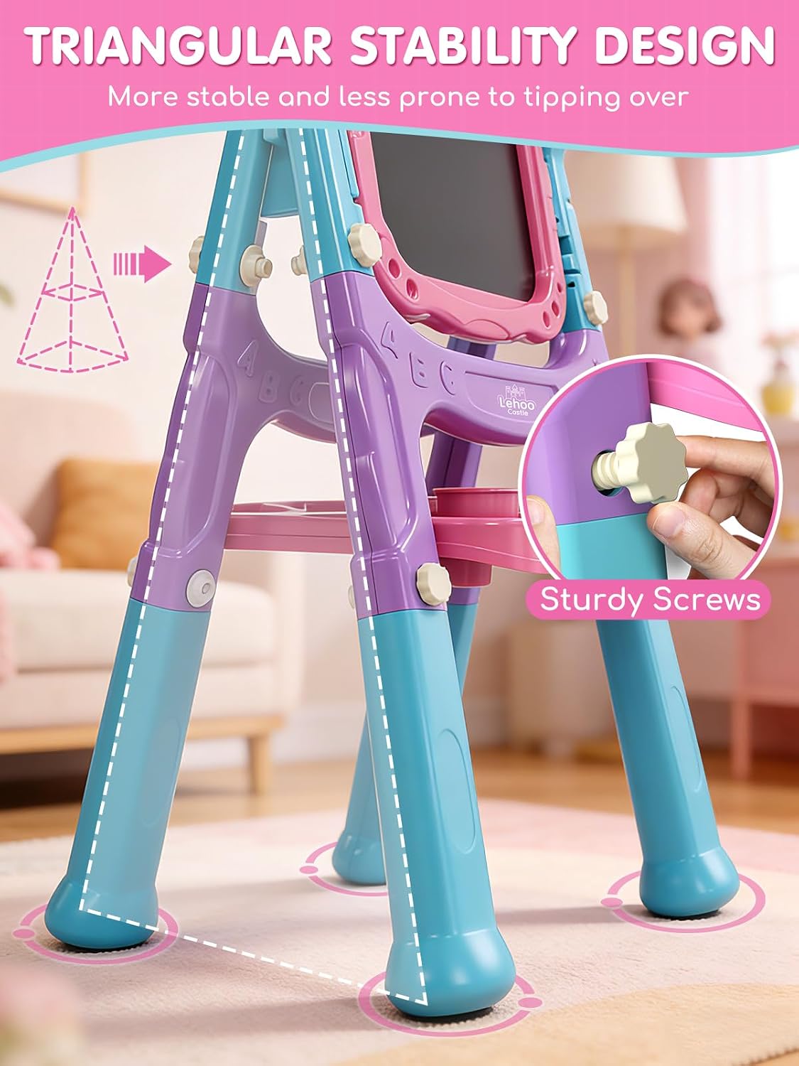 Lehoo Castle Easel for Kids 3-5, Magnetic Chalkboard Whiteboard – Fun for Kids & Family - Blue, Purple, Pink - image 3