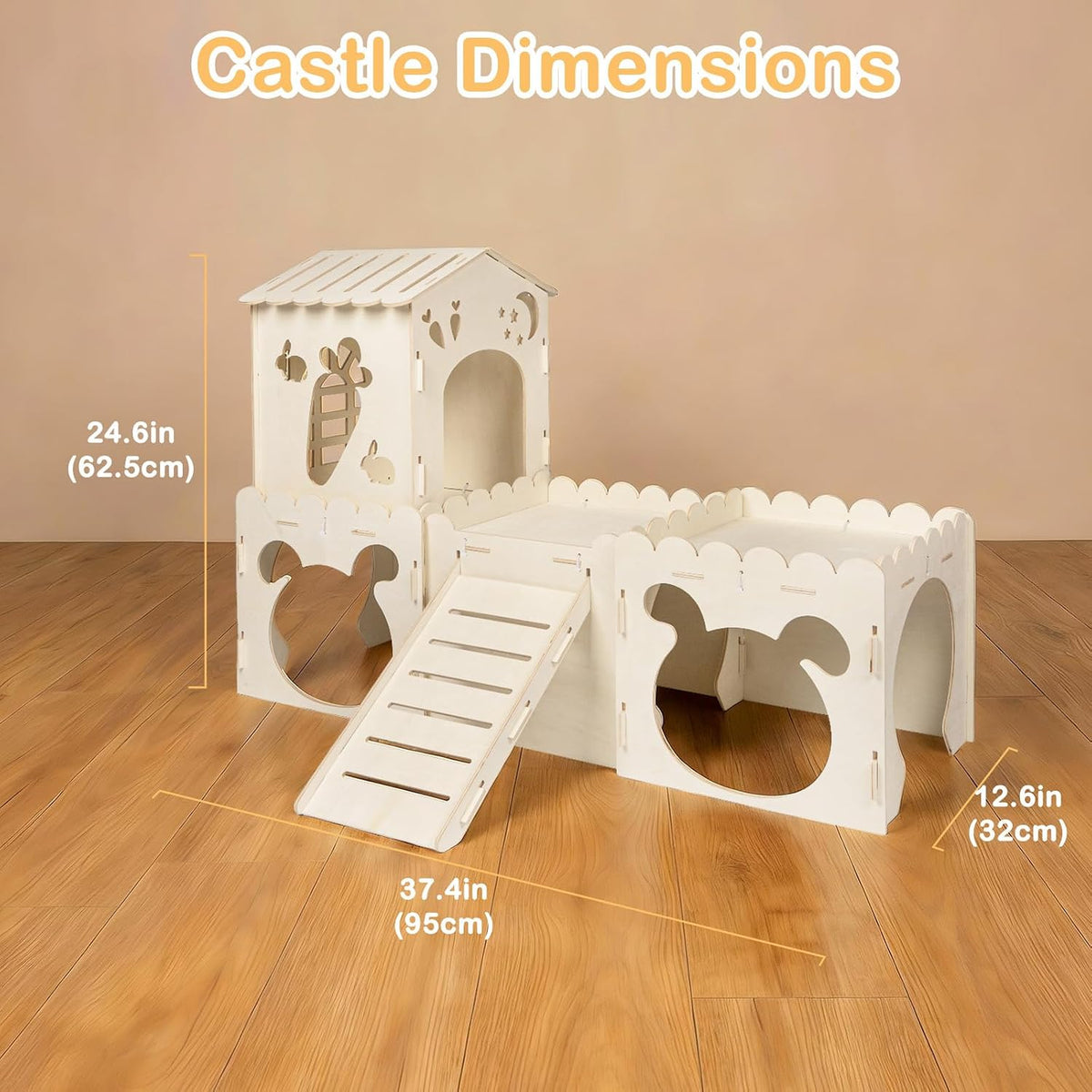 Large Rabbit House, Wooden Bunny Castle with 3 Houses Indoor - 4 Houses with 2 mats - image 3