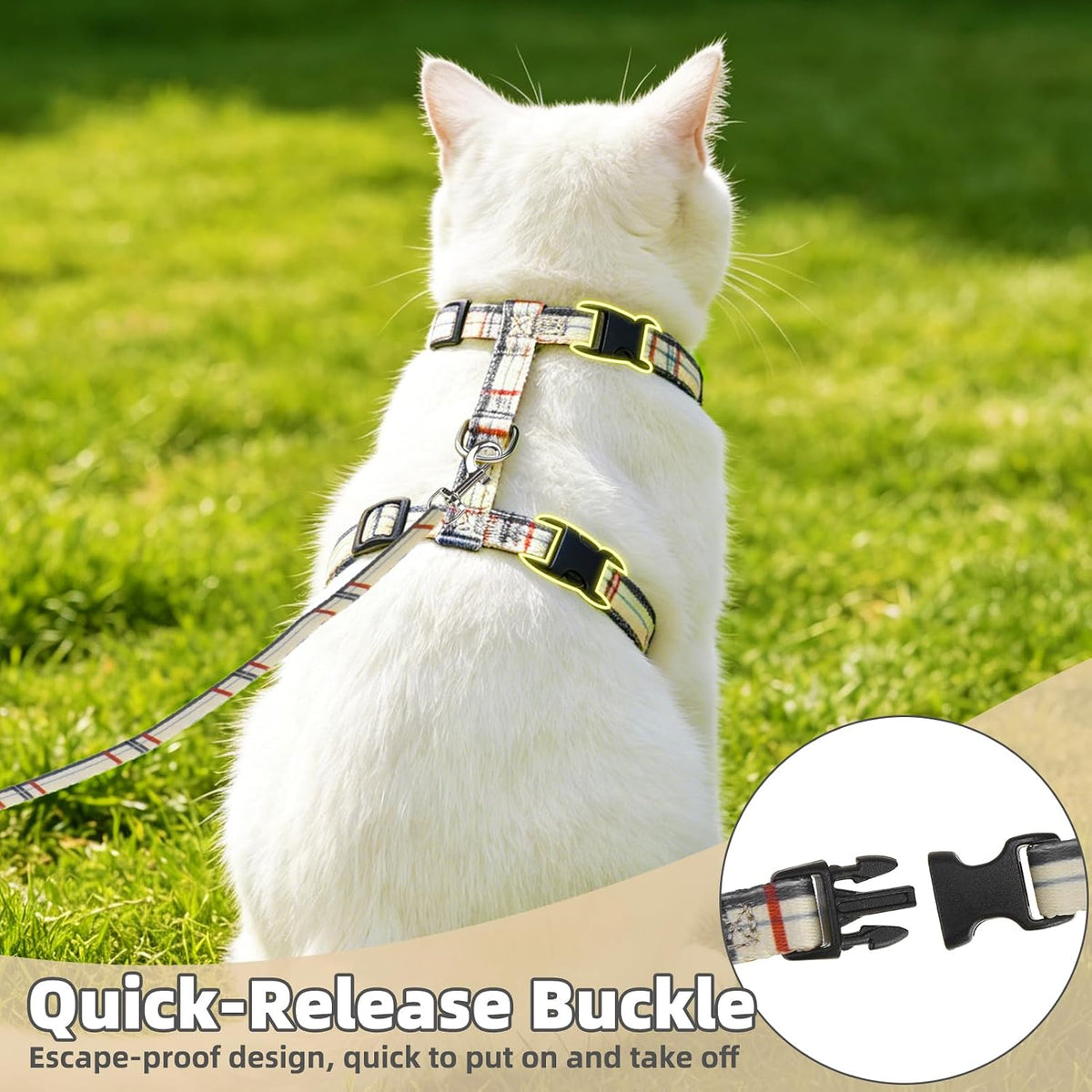 PUPTECK Adjustable Cat Harness and Leash Set Escape Proof Kitten - Small / Beige(Plaid) - image 4