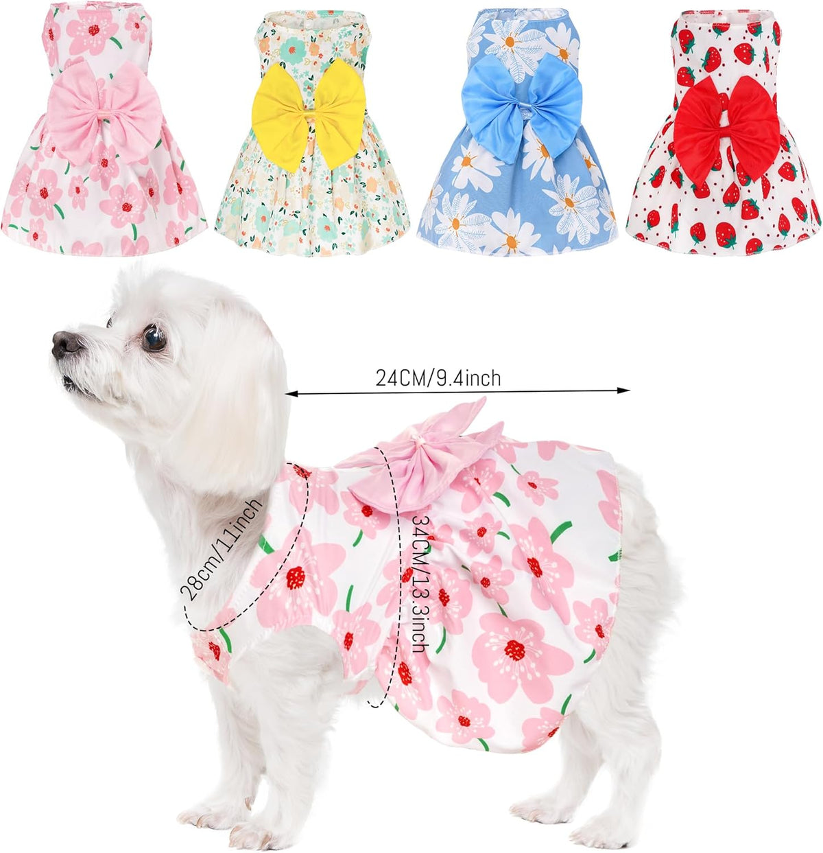 choyaxo 4pcs Cute Dog Dress Pet Dress Puppy Skirt Summer Pet Clothes - Floral / Small - image 2