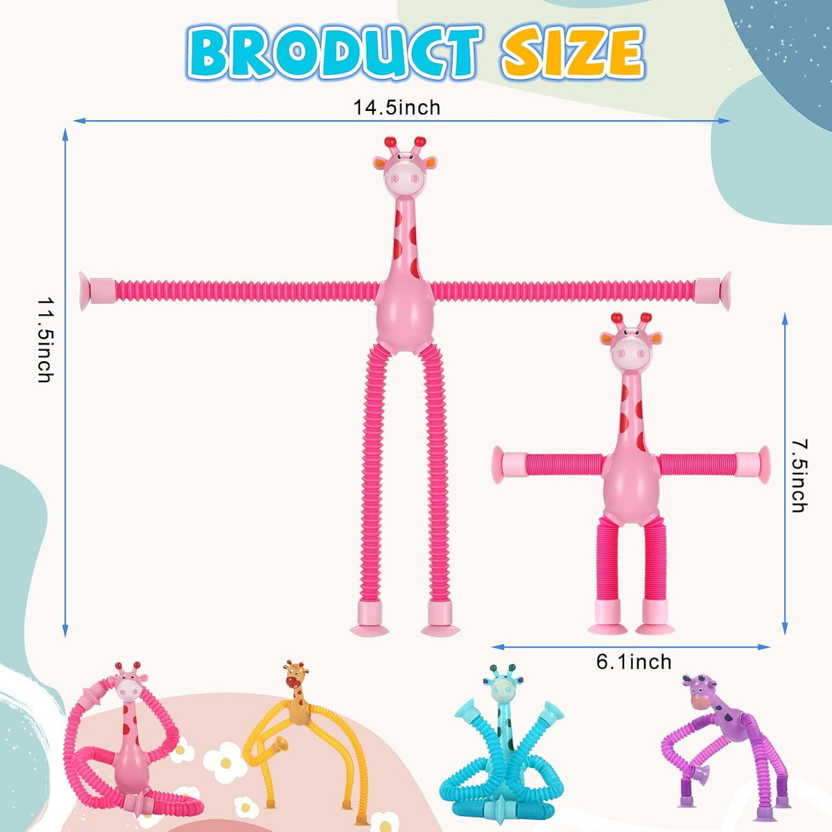 XONTEUS 4 Pack Giraffe Pop Tubes with Suction Cups - image 2
