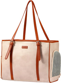 Fashion Dog Purse Pet Carrier Leather Bag for Small Dogs Cats Puppy - Beige