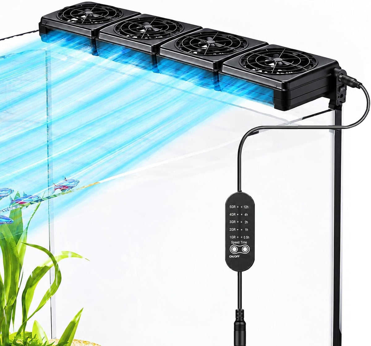 Aquarium cooling fan for fish tank with 5 speeds and adjustable clamp