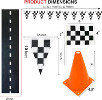 YOELVN race car party cones, six orange 7 inch traffic cones holding checkered flags - view 15