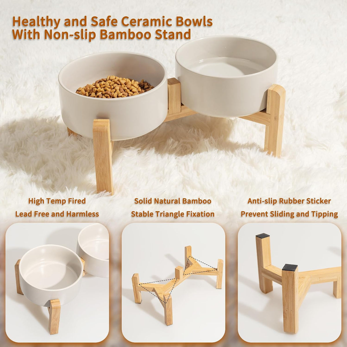 Elevated Ceramic Dog Bowl - Light Gray / Medium - image 3