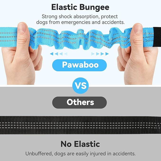 Pawaboo Dog Seatbelt for Car, 3-in-1 Dog Seat Belt Bungee, Shockproof Dogs Tether for Car with Buckle & Hook Latch, Adjustable Reflective Dogs Cars Harness Leash with 360° Lockable Buckle, Blue