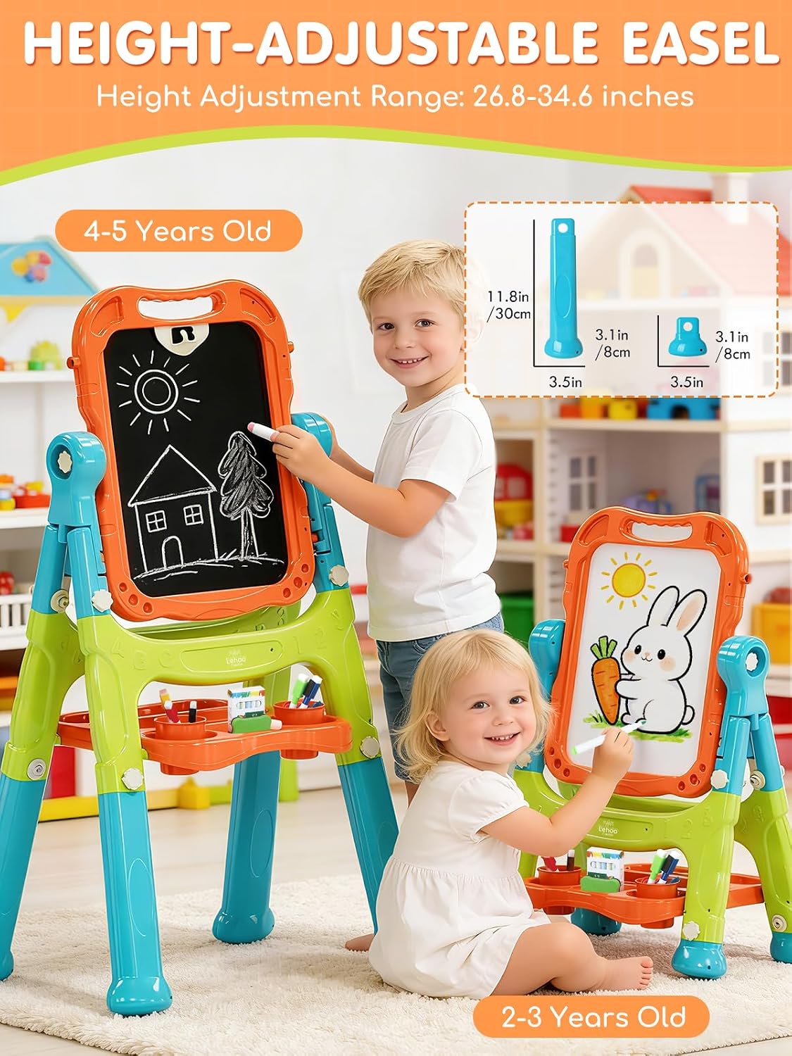 Lehoo Castle Easel for Kids 3-5, Magnetic Chalkboard Whiteboard – Fun for Kids & Family - Blue,Orange,Green - image 2