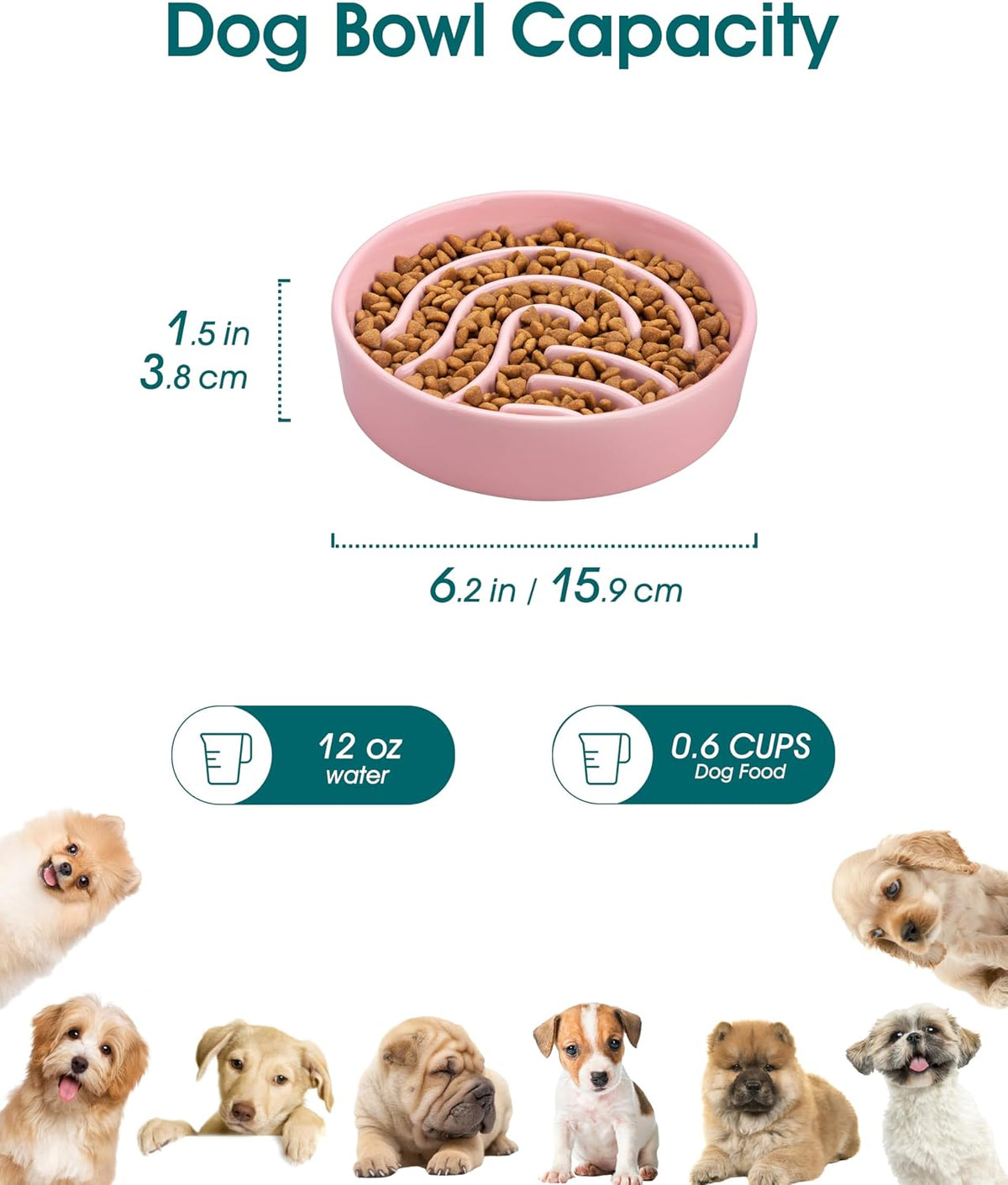 vancasso Slow Feeder Dog Bowl - Pink / 0.6 Cups - image 3