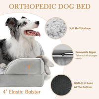 Comfort Expression Large Dog Beds Waterproof Orthopedic Foam Dog Sofa Beds Comfy Pet Bed with Washable Removable Cover & Non-Slip Bottom(Large,Grey White)