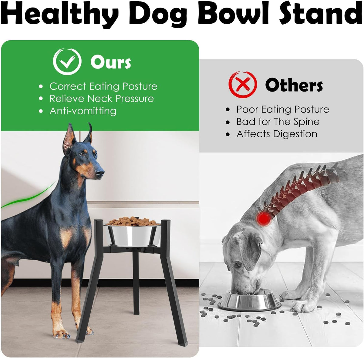 Dog Bowl Stand for Medium Large Dogs - 1 Pack - Black, Square / Height: 16.9", Width: 8.3-12.6" - image 2