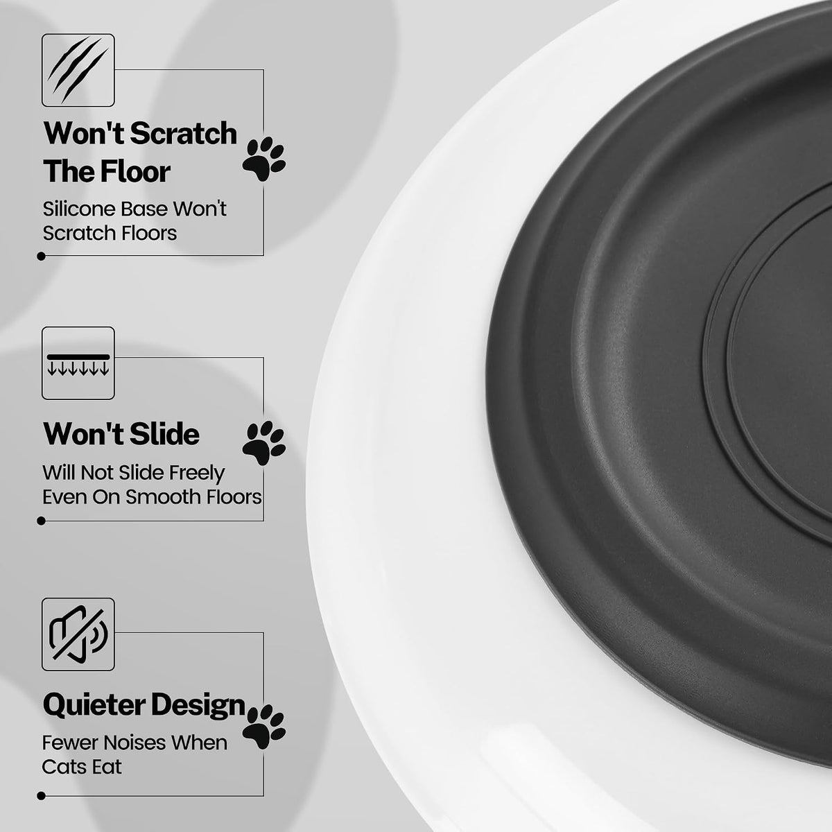 Cat Food Bowl, Whisker Friendly Ceramic Cat Bowls with Nonslip Silicone Bottom, Pack of 3 Quiet - Cat Paw Shallow 3 Pack - image 2