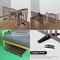 ZJSF Foldable Freestanding Indoor Dog Gate for House Wood Long Pet Gates Dog Fence for Stairs Puppy Gates for Hallways, Puppy Gate,Support Feet Included, Brown, 32 "Height-3 Panels
