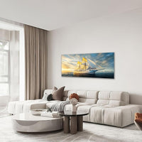 Nautical Ship Large Wall Art Sea Sailing Ship Sunrise Pictures Nature Seascape Wall Decor Canvas Print Painting Artwork for Bathroom Living Room Bedroom 30"x60"