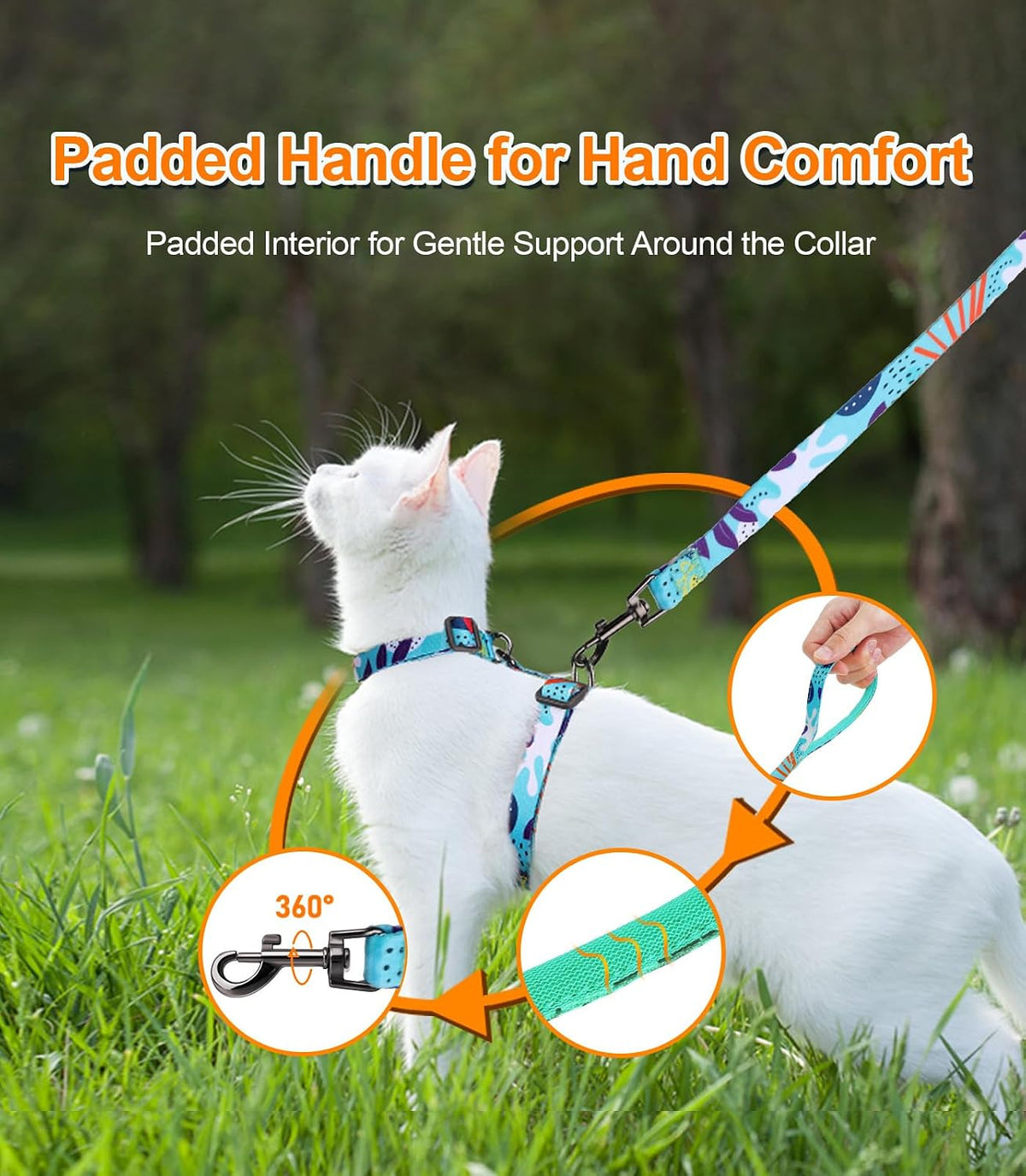 Cat Harness and Leash Set, Escape Proof Cat Harnesses – Essentials for Cats - Hawaiian Ocean Blue / Medium (8-18 lb) - image 2