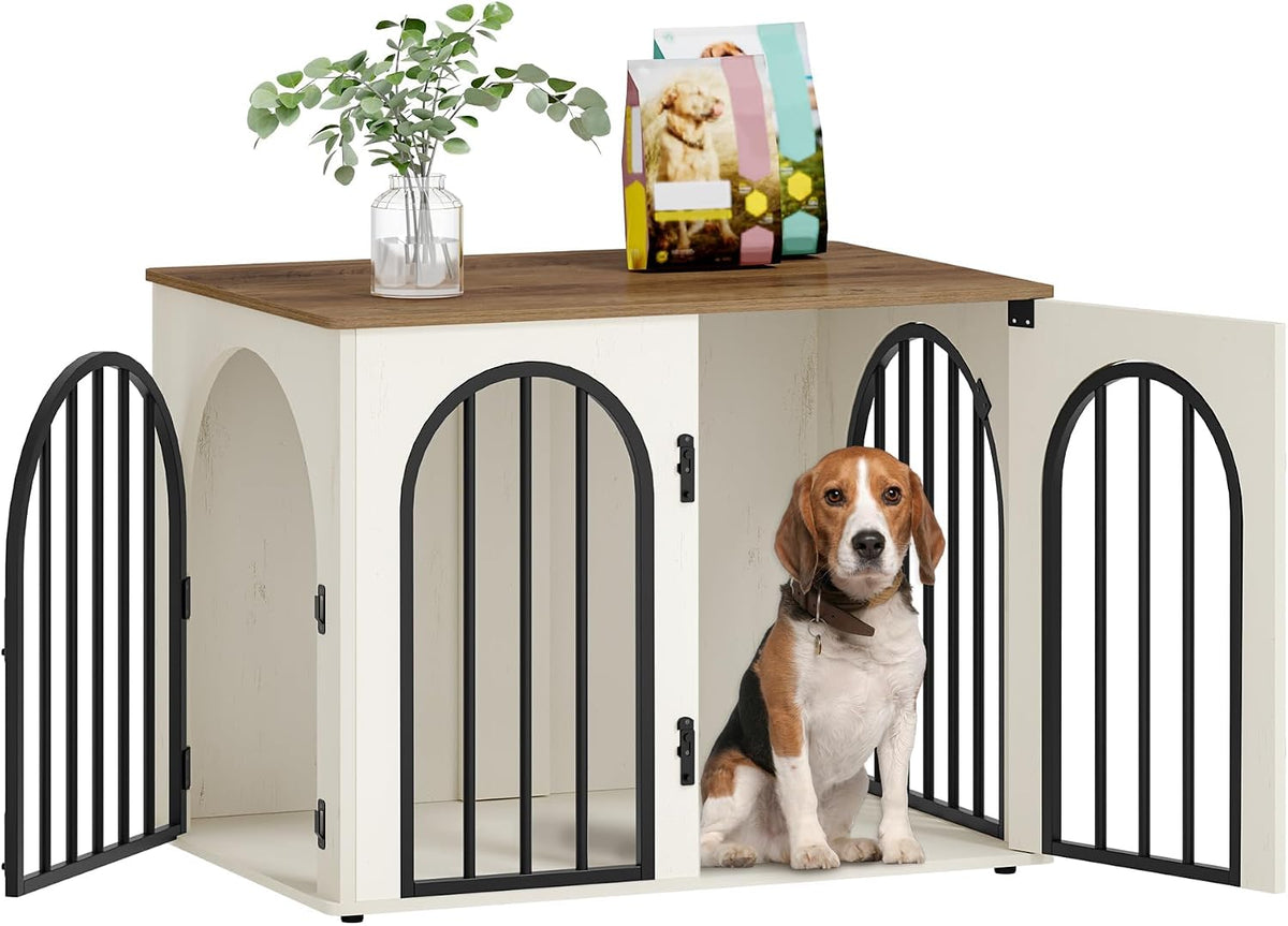 Hzuaneri 31.5 in Dog Crate Furniture - White Brown / 31.5"L x 22.0"W x 24.0"H