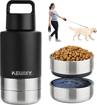 KEWIXY Insulated Dog Travel Water Bottle with Detachable Bowls - Black / 32 Oz