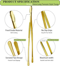 JETKONG 2 Pcs 14-Inch Cooking Tweezers Extra Long Stainless Steel Food Tweezers Kitchen Tweezer Tongs (Gold)