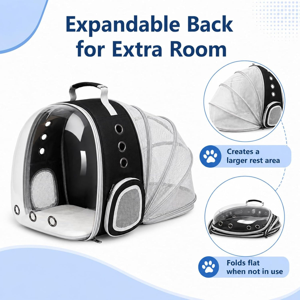 Expandable Cat Carrier Backpack with Bubble Window - Black - image 3