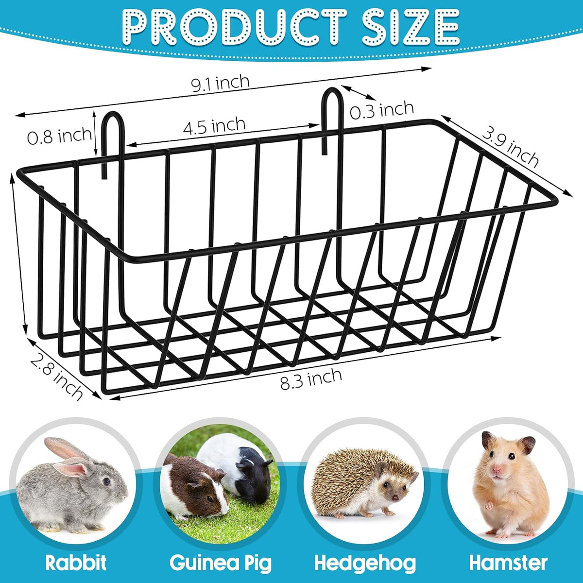 Therwen 4 Pcs Rabbit Hay Feeder Guinea Pig Heavy Duty Metal Frame Hay - 9.1 x 3.9 x 3 Inches - image 2