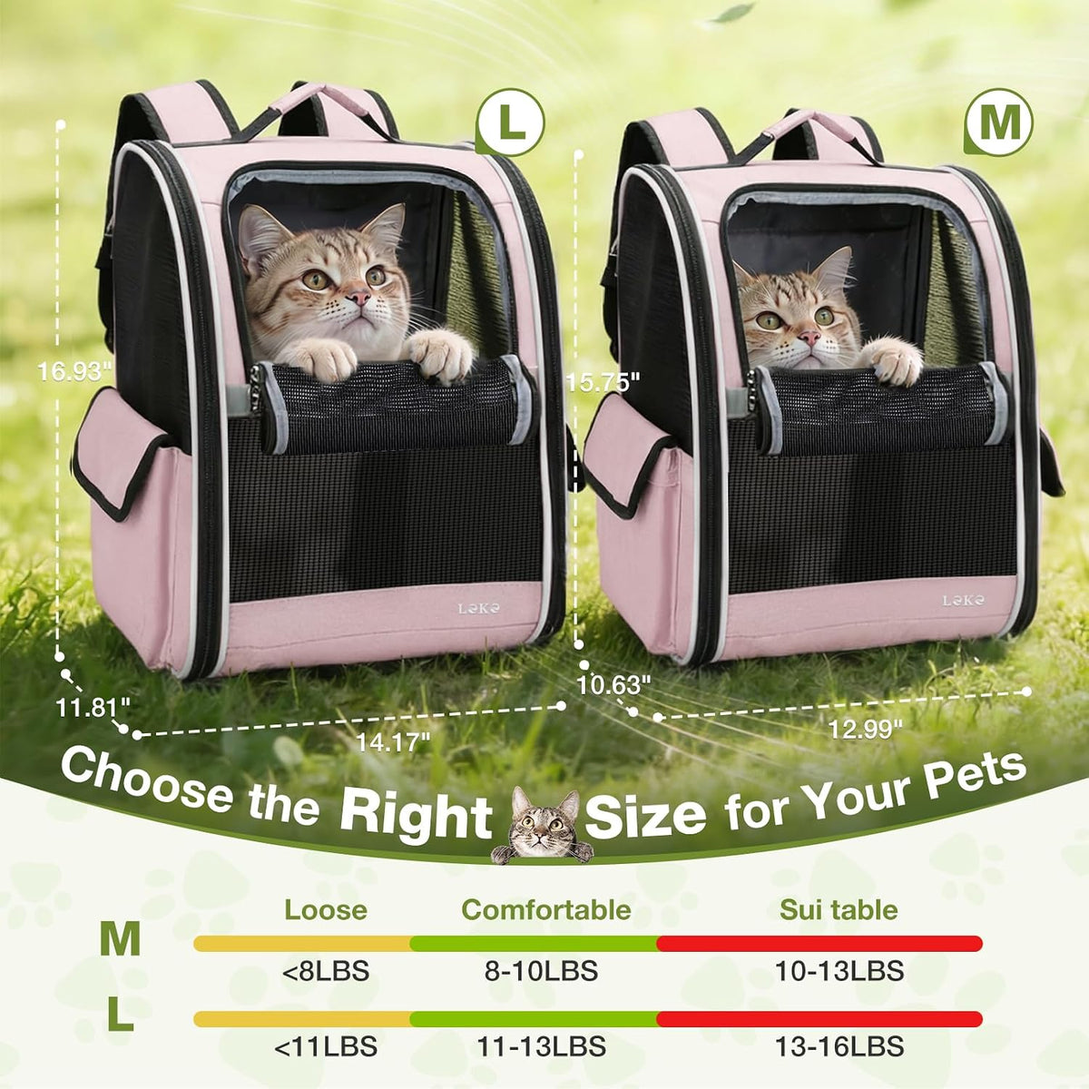 Lekereise Dog Carrier Backpack for Small Medium Dogs Cats up to 18 lbs - Pink / L-Mesh Window - image 2