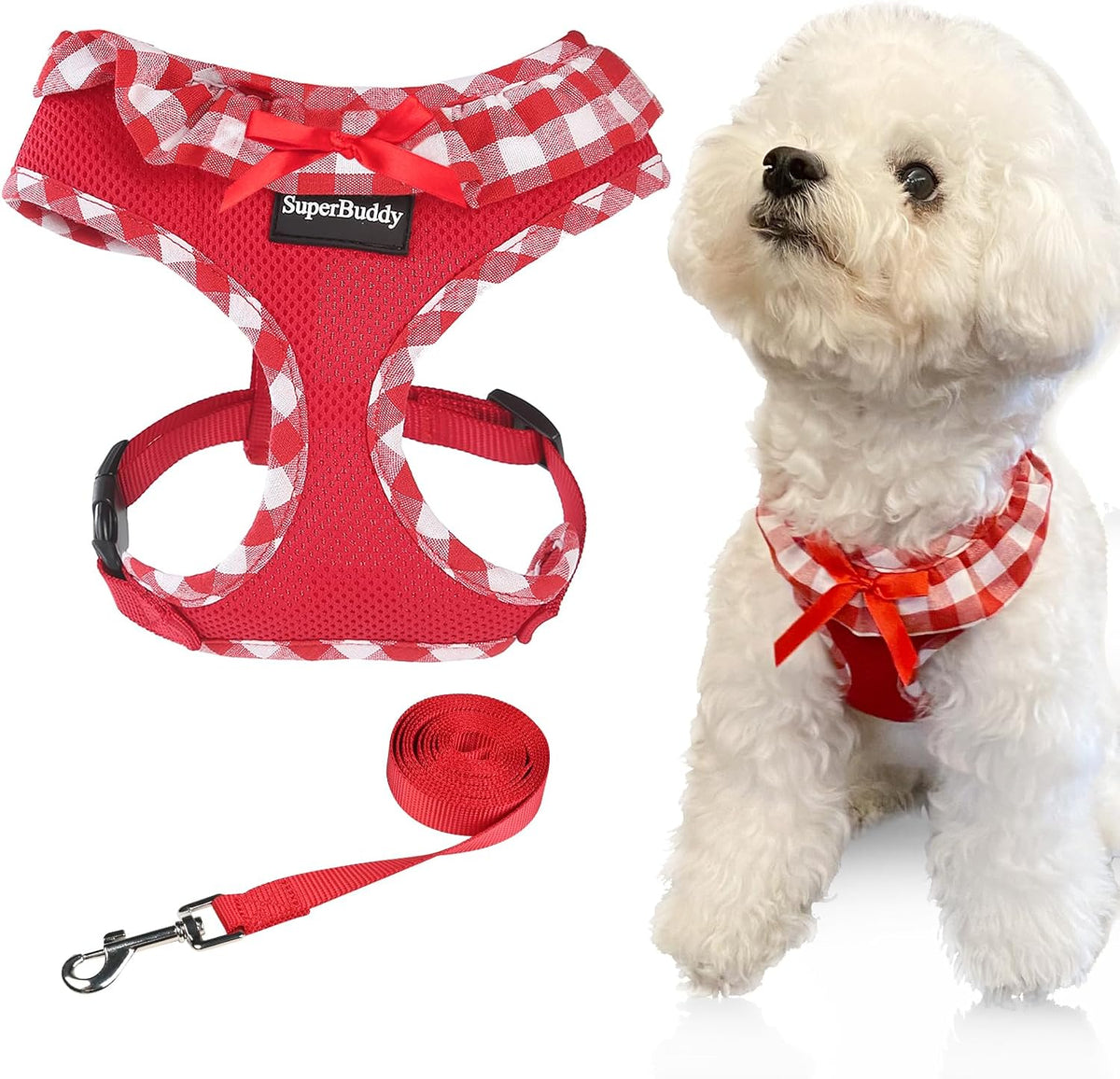 SuperBuddy Upgraded Soft Mesh Dog Harness - M (Neck Girth 13"; Chest Girth: 13"-18.5") / Passion Red-2