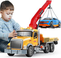 SASBSC 3-in-1 big crane truck toy with extended boom, rope hook and friction wheels