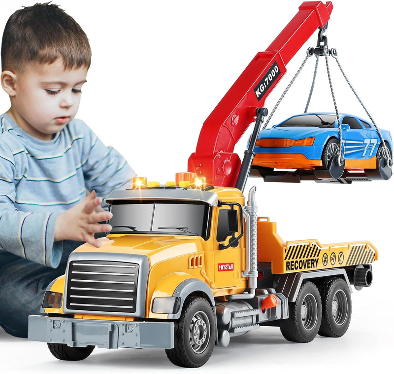 SASBSC 3-in-1 big crane truck toy with extended boom, rope hook and friction wheels