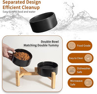 Elevated Ceramic Dog Bowl Set - Raised Dog Bowls with Non-Slip Bamboo Stand - Dog Food and Water Bowl Set - Double Dog Feeding Bowls - Suitable for Small and Medium Dogs - 28.74 OZ - 3.6 CUPS - 850 ML