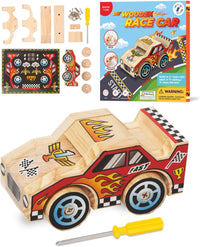 Little Jupiter DIY Wooden Kits w/Stickers, Kids Building Kit - Closed Wheel Race Car