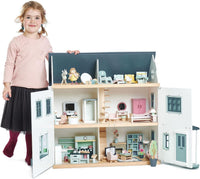 Tender Leaf Toys wooden dollhouse furniture nursery set with cot, high chair, pram and baby - view 9