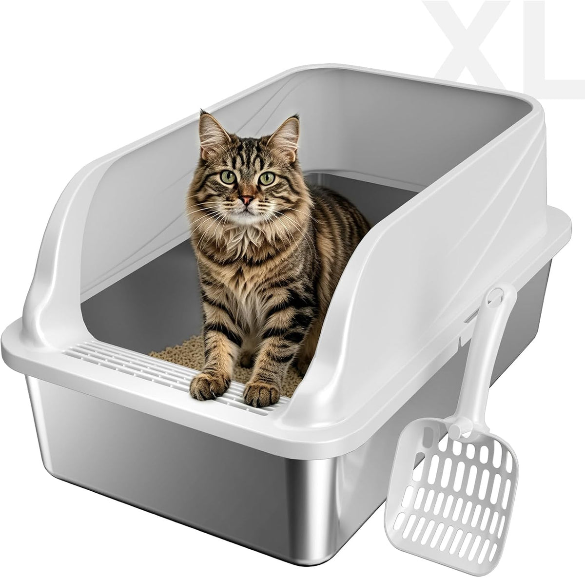 Stainless Steel Cat Litter Box with Lid - Light Gray / XL / 1