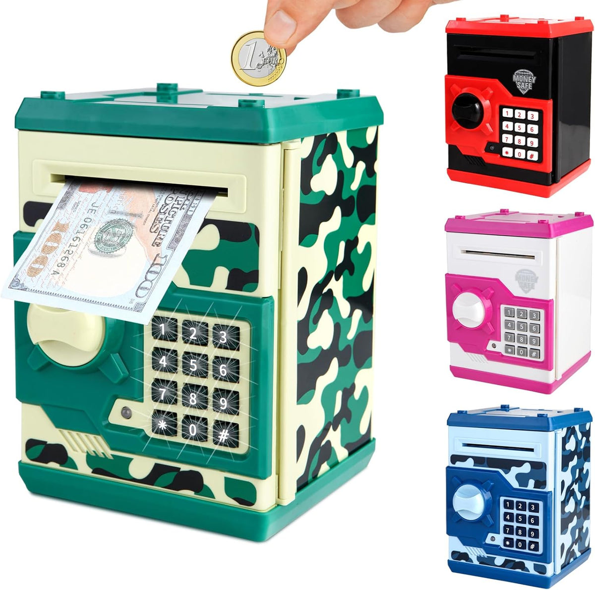 Pup Go ATM Piggy Bank for Kids, Password Electronic Kids Safe - Camo Green