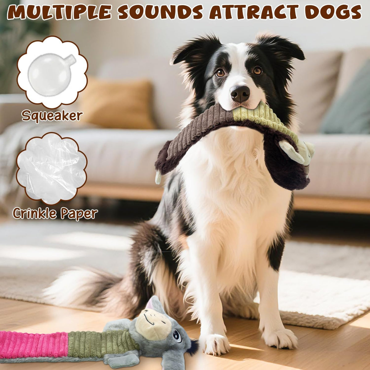 2 Pack No Stuffing Dog Squeaky Toys - Donkey&Sloth - image 3